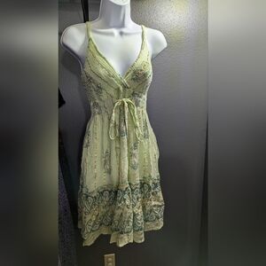 Elegant Mint Green Paisley Mini Dress